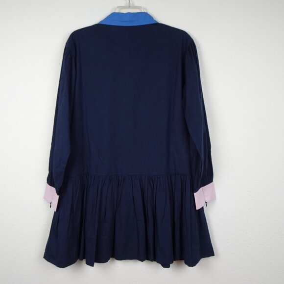 Addison Bay Poplin Dress Women's Size S Blue Button Front Drop Waist Peplum - Picture 6 of 11